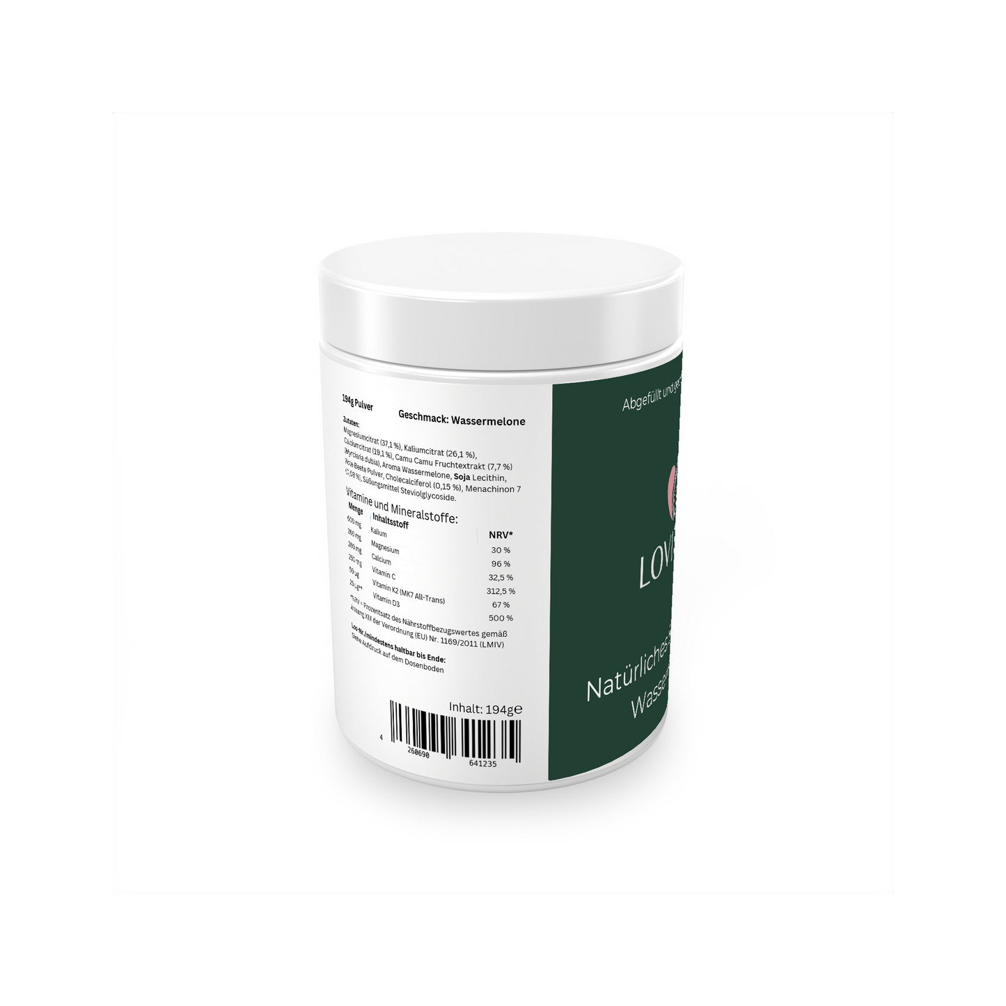Basencitrat mit natürlichen Vitaminen, Magnesium  und Calcium - Geschmack: Wassermelone Basenpulver